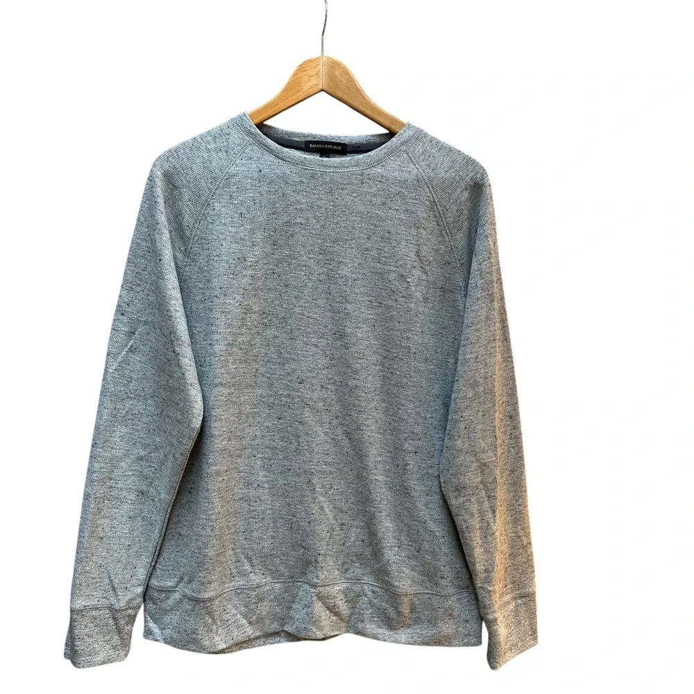 Banana Republic Men's Waffle Crew Sweatshirt Gray Casual Preppy Fall Mens LG‎
